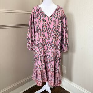 Knox Rose Pink Paisley V-Neck Tunic Dress Size L Boho Flowy Cottagecore Boho